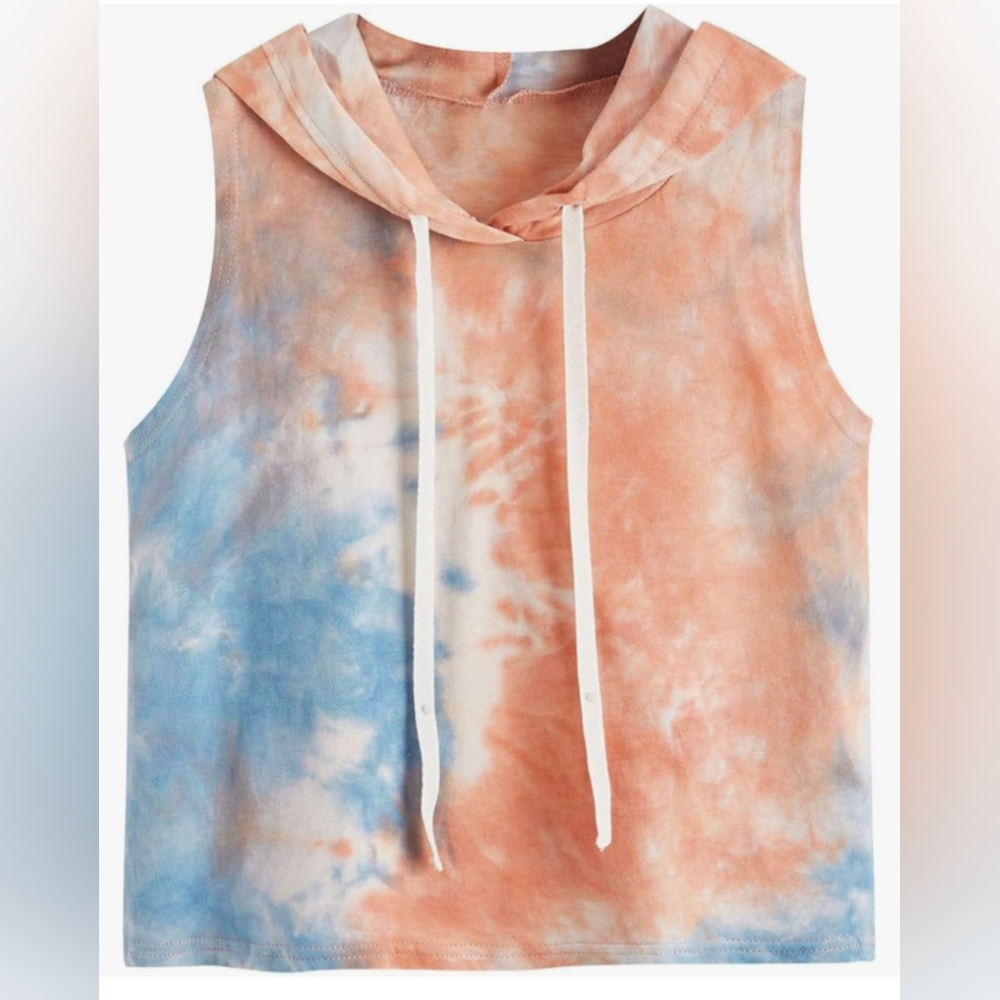 Tie-Dye Sleeveless Hoodie Crop Top
